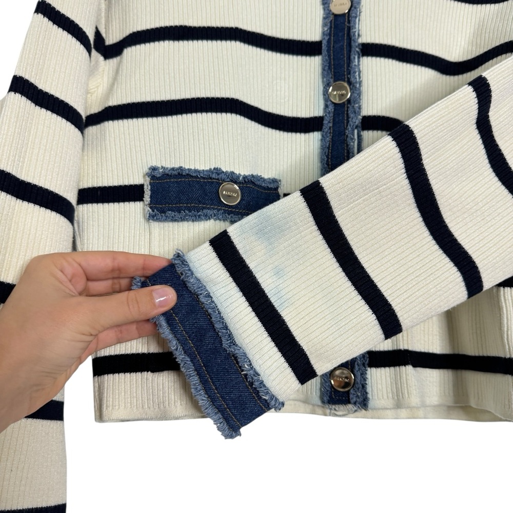 Sandro Stripey Cardigan With Denim Details - Picture 7 of 12